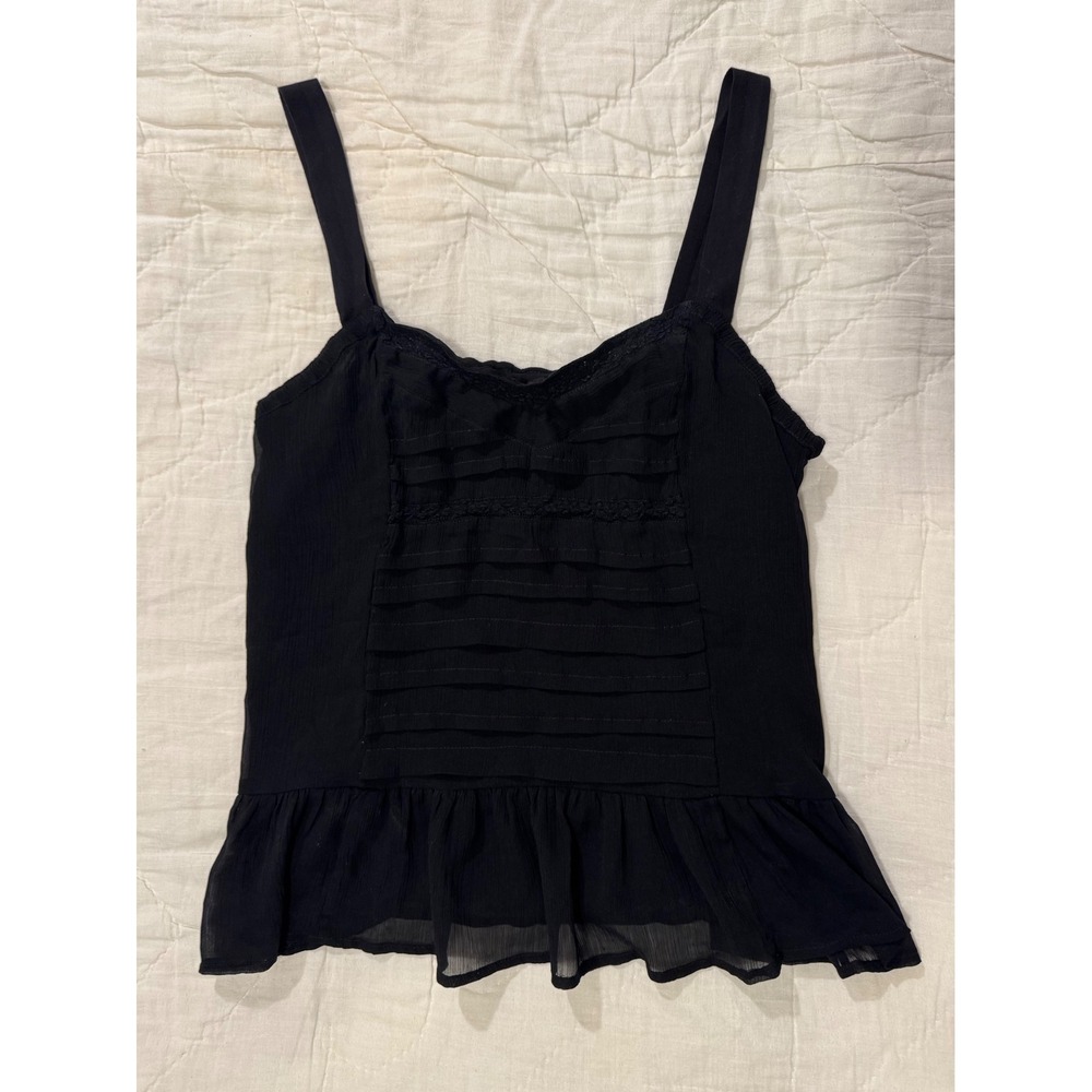American Eagle Outfitters Black Ruffle Lace Peplum Cami Tank Top Medium